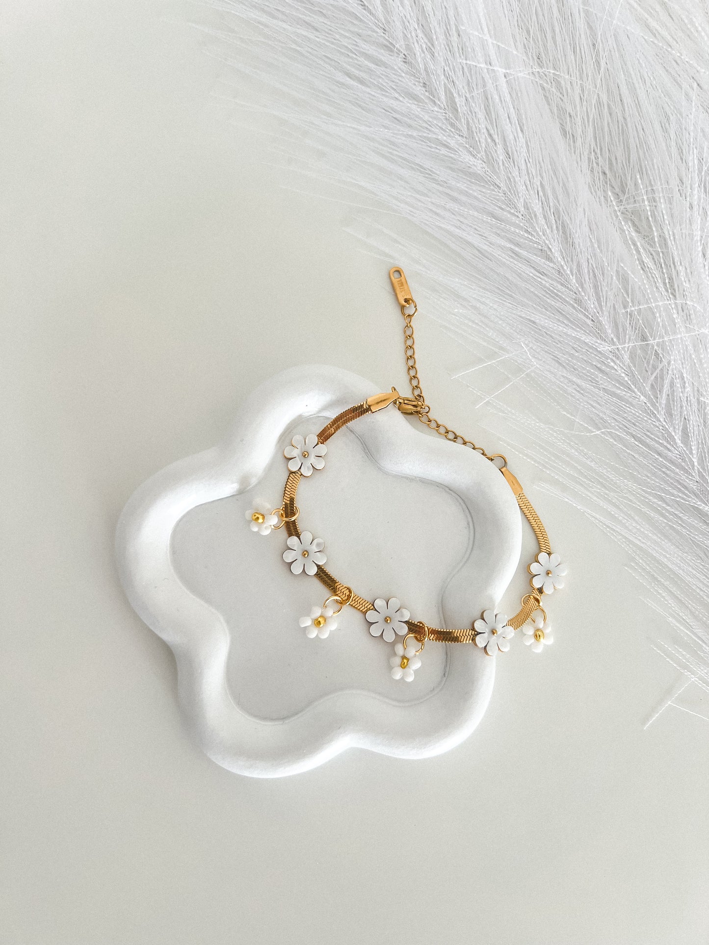 conjunto pulseira e brincos em aço inoxidável flores margaridas