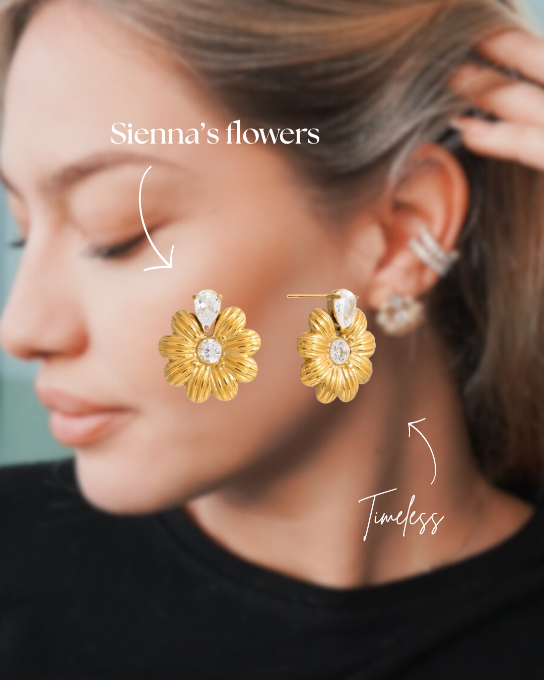 Brincos Flor em Aço Inoxidável com Zircónias- Sienna’s Flowers