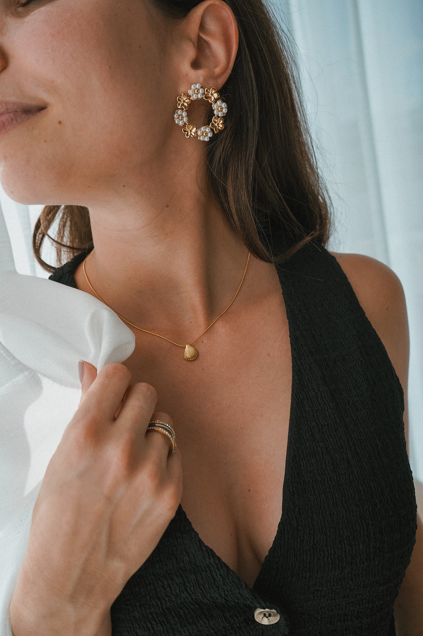 FLOWER BEADS v1- Brincos Margaridas com Missangas – Aço Inoxidável Dourado