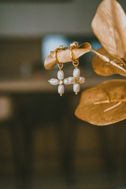 FLOWER PEARL 1V - AÇO INOXIDAVEL BANHO DE OURO 18K ZIRCÓNIA