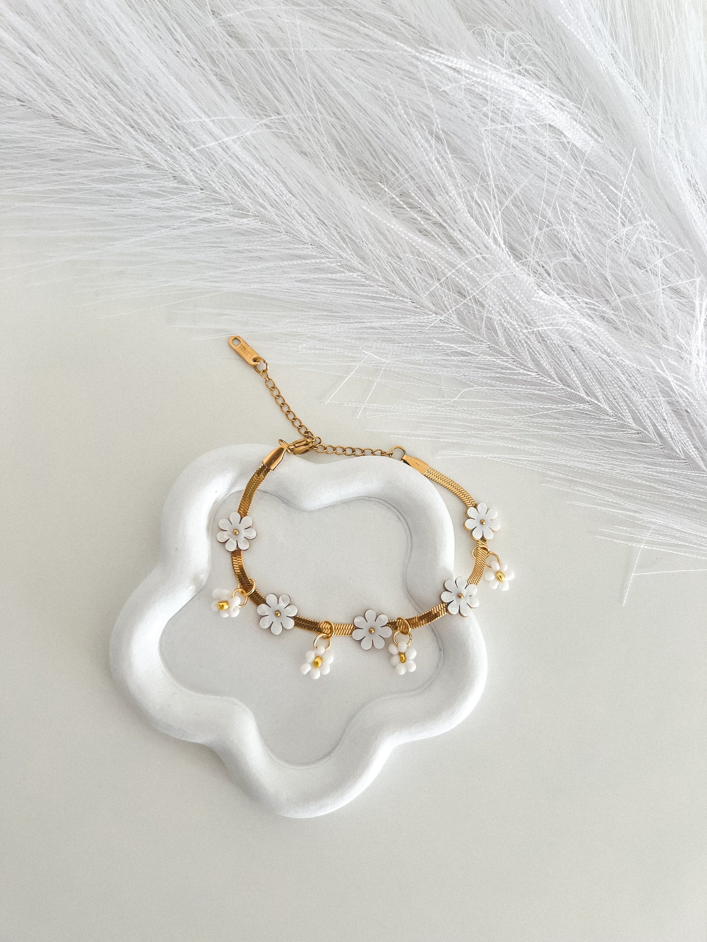 conjunto pulseira e brincos em aço inoxidável flores margaridas